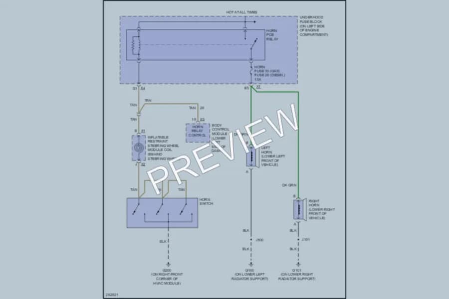 2007 Chevrolet 3500 Hd Horn wiring diagram preview with protected circuit layout