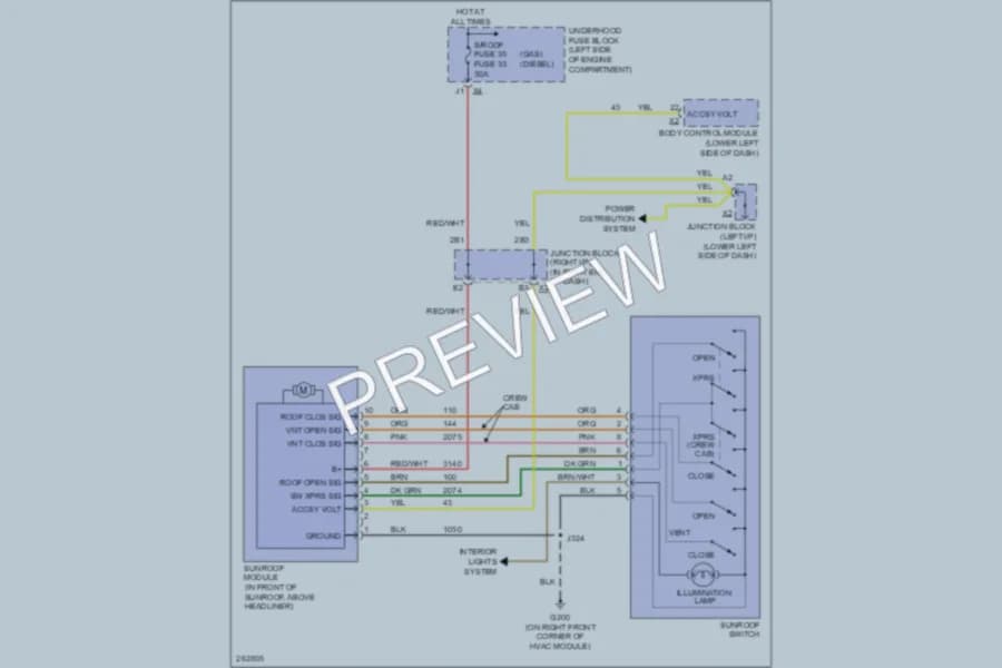 2007 Chevrolet 3500 Hd Power Top Sunroof wiring diagram preview with protected circuit layout