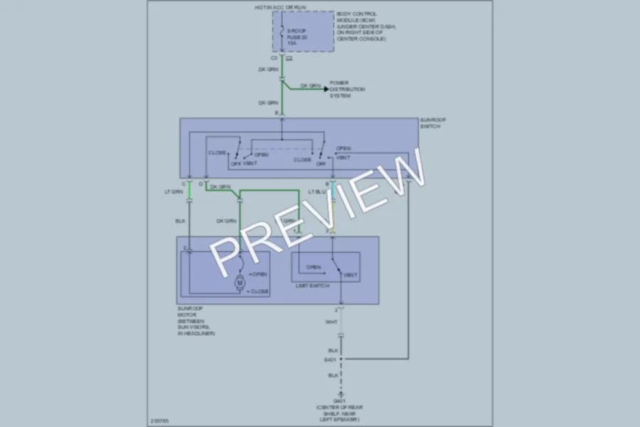 2007 Chevrolet Cobalt Power Top Sunroof wiring diagram preview