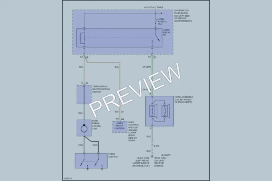 2007 Chevrolet G2500 Horn wiring diagram preview with protected circuit layout