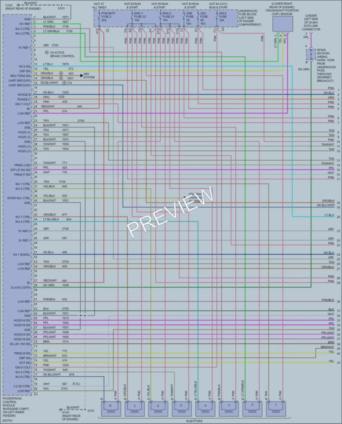 2007 Chevrolet G3500 Engine Performance wiring diagram preview with protected circuit layout