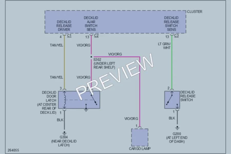 2007 Chrysler 4D Sedan Trunk Tailgate Fuel Door wiring diagram preview with protected circuit layout