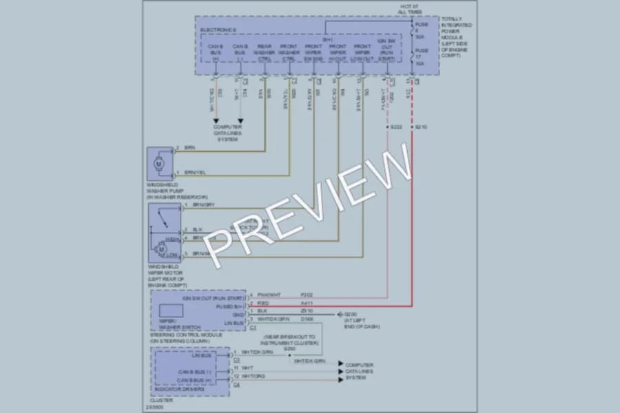 2007 Chrysler 4D Sedan Wiper Washer wiring diagram preview with protected circuit layout