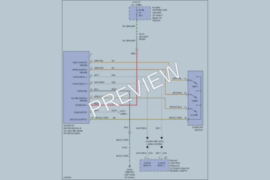 2007 Dodge Magnum Power Top Sunroof wiring diagram preview