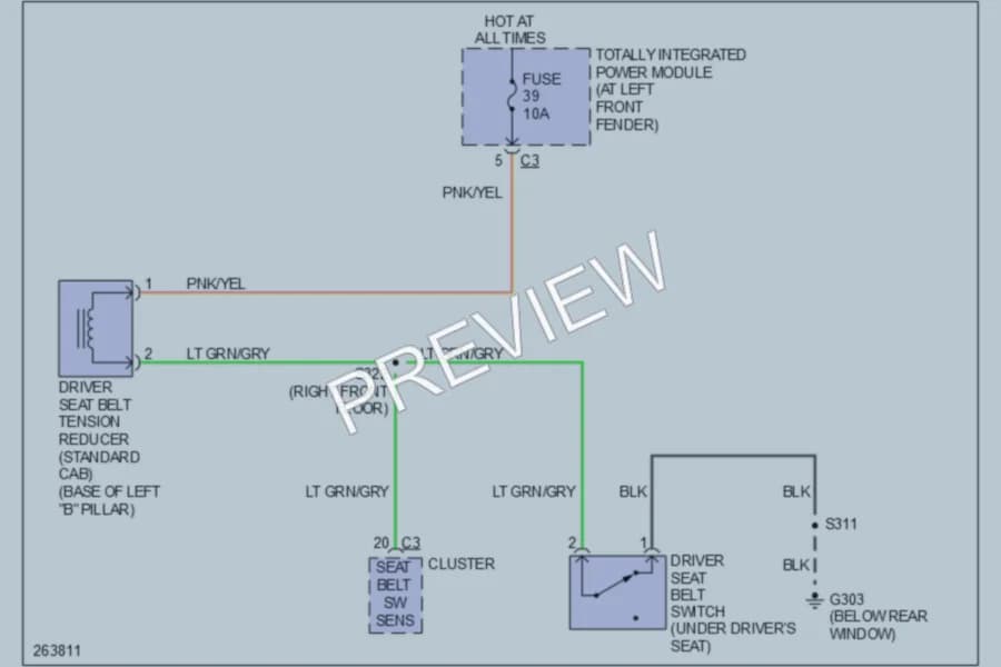 2007 Dodge R1500 Passive Restraints wiring diagram preview with protected circuit layout