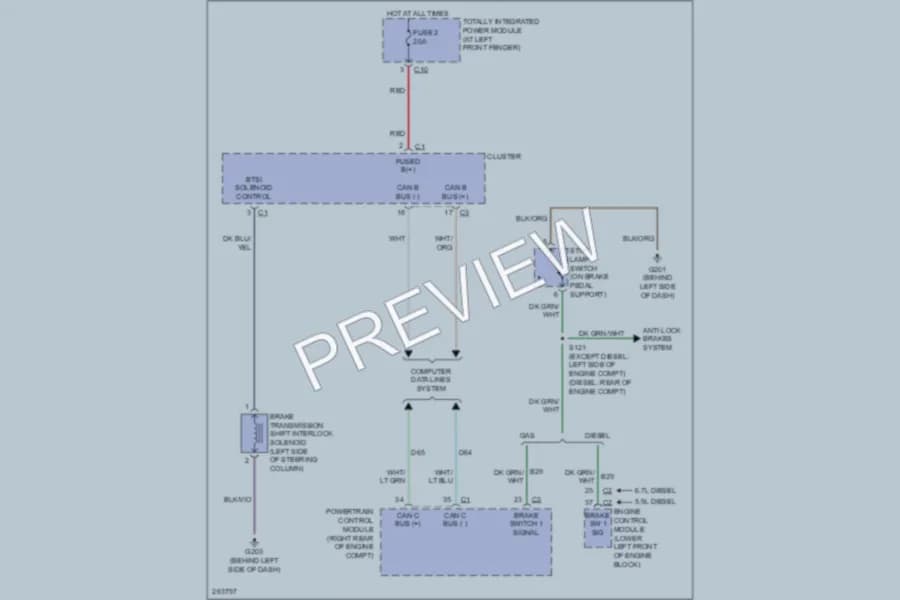 2007 Dodge R1500 Shift Interlock wiring diagram preview with protected circuit layout