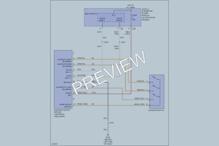 2007 Dodge R2500 Power Top Sunroof wiring diagram preview with protected circuit layout