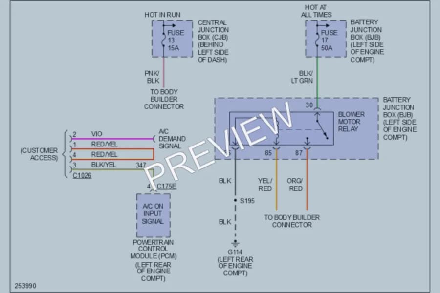 2007 Ford E150 Air Conditioning wiring diagram preview with protected circuit layout