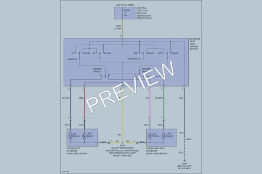 2007 Ford E250 Power Mirrors wiring diagram preview with protected circuit layout