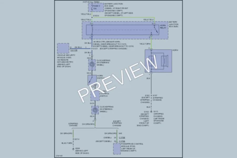 2007 Ford E350 Super Duty Horn wiring diagram preview with protected circuit layout