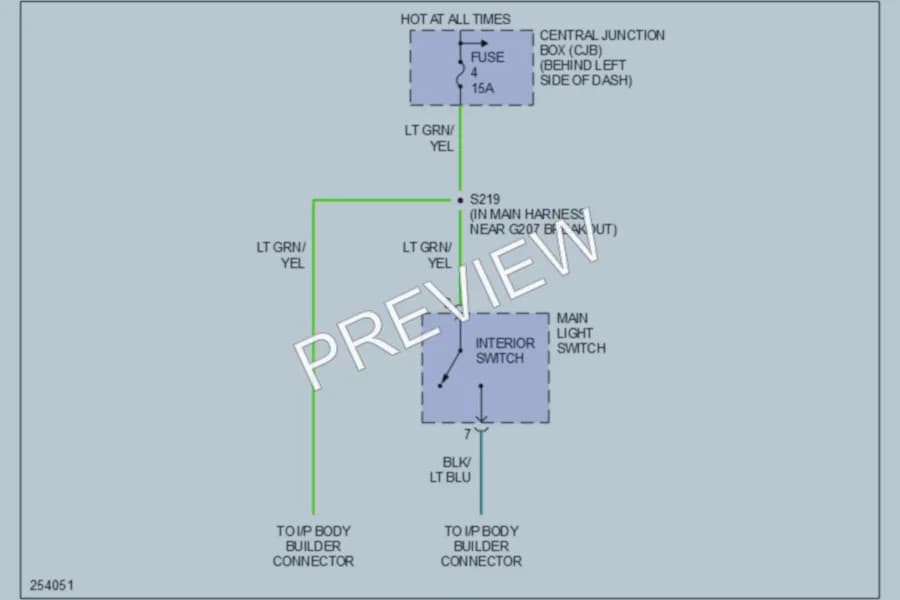 2007 Ford E350 Super Duty Interior Lights wiring diagram preview with protected circuit layout