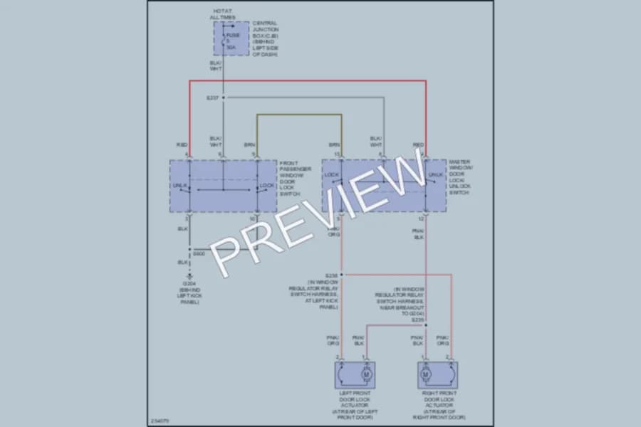 2007 Ford E350 Super Duty Power Door Locks wiring diagram preview with protected circuit layout
