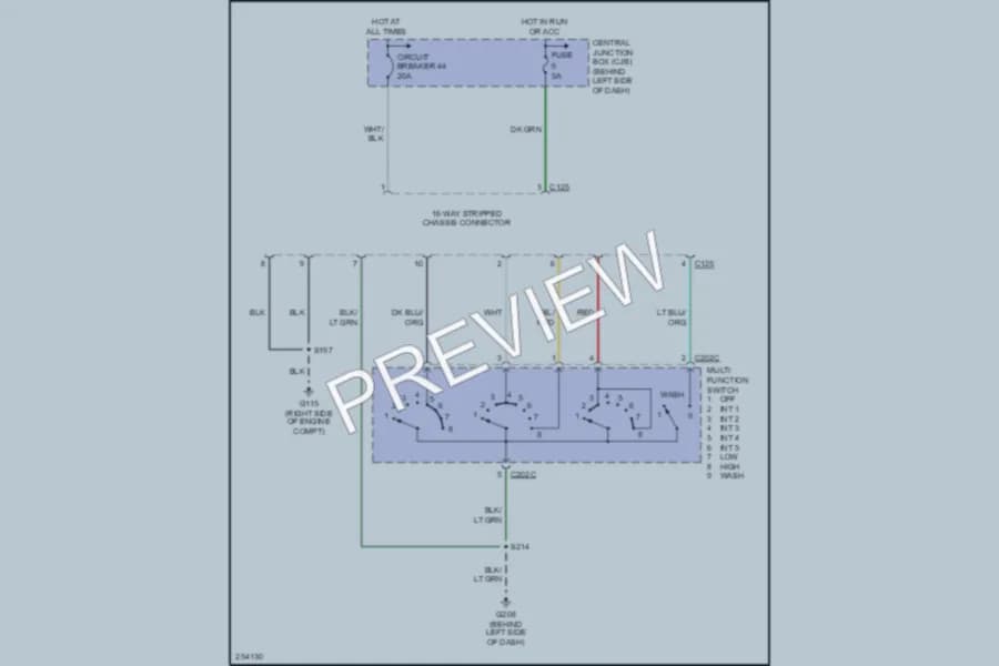 2007 Ford E350 Super Duty Wiper Washer wiring diagram preview with protected circuit layout