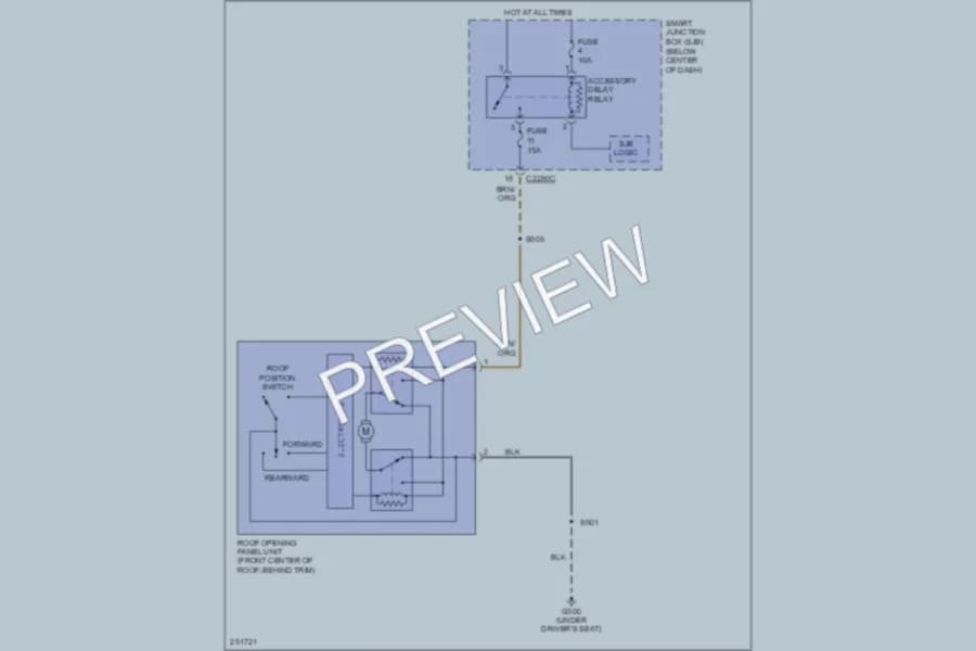 2007 Ford EscapeHybrid Power Top Sunroof wiring diagram preview