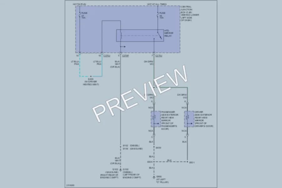 2007 Ford F250 Super Duty Defoggers wiring diagram preview with protected circuit layout