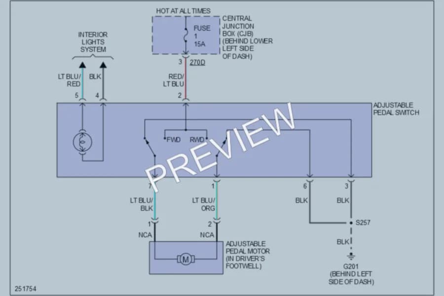 2007 Ford F250 Super Duty Power Seats wiring diagram preview with protected circuit layout