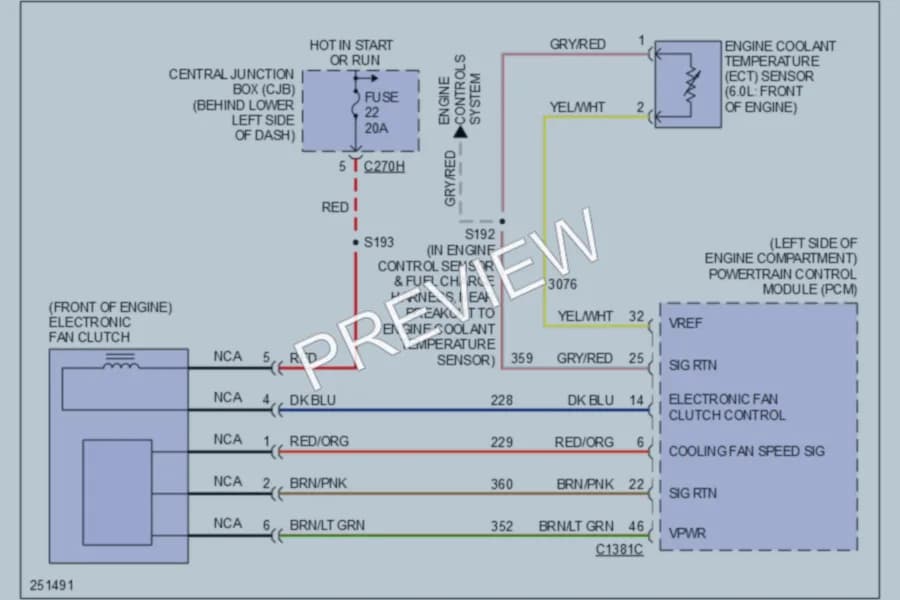 2007 Ford F350 Super Duty Cooling Fan wiring diagram preview with protected circuit layout