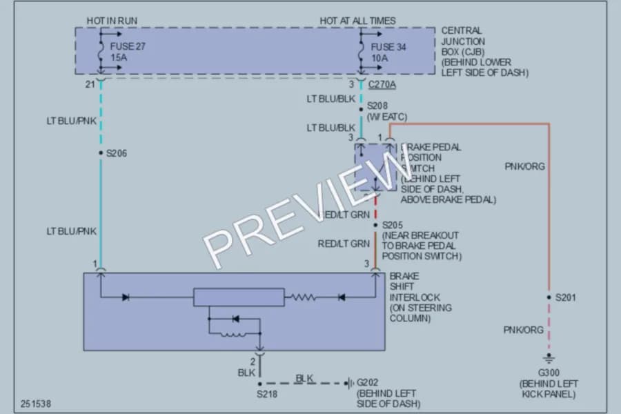 2007 Ford F450ChsCab Shift Interlock wiring diagram preview