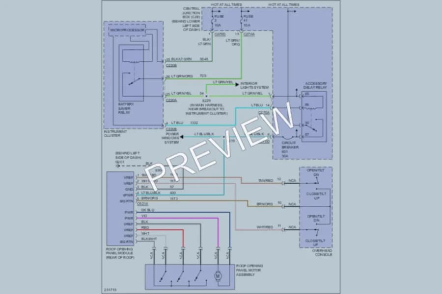 2007 Ford F550ChsCab Power Top Sunroof wiring diagram preview