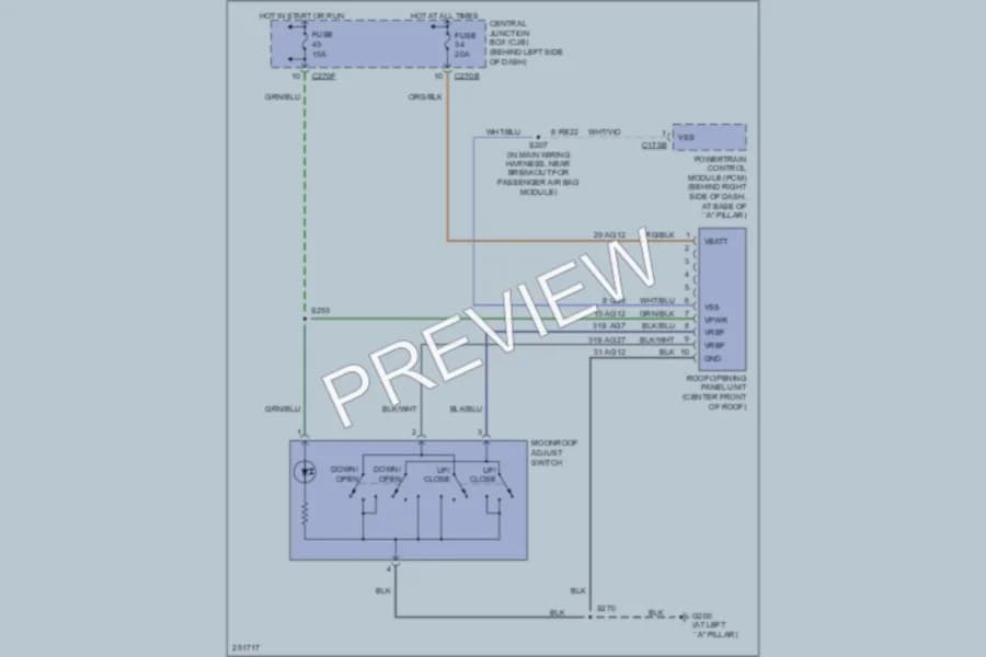 2007 Ford Focus Power Top Sunroof wiring diagram preview