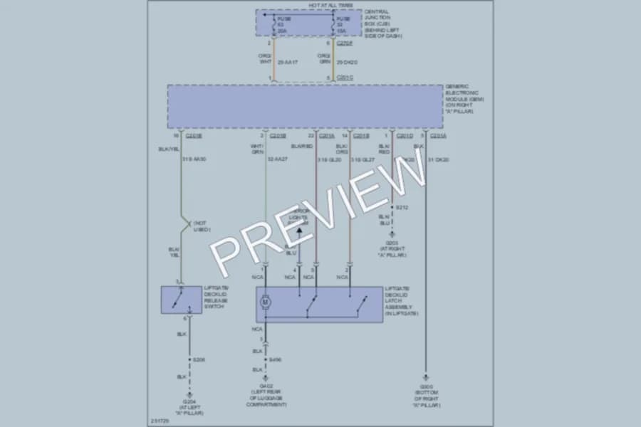2007 Ford Focus Trunk Tailgate Fuel Door wiring diagram preview