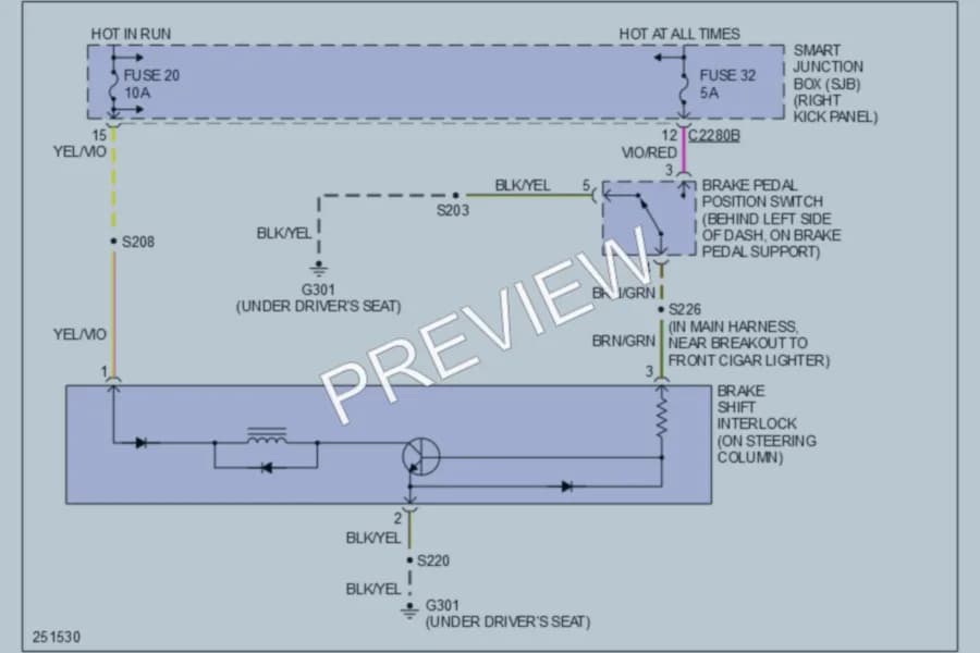 2007 Ford Ranger Shift Interlock wiring diagram preview