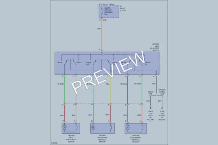 2007 GMC 3500 Power Seats wiring diagram preview with protected circuit layout
