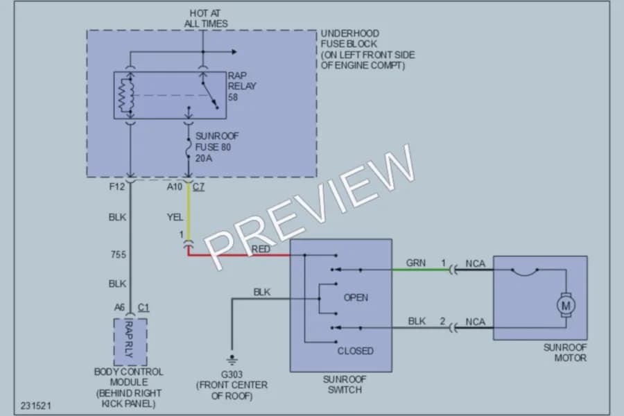 2007 GMC Canyon Power Top Sunroof wiring diagram preview