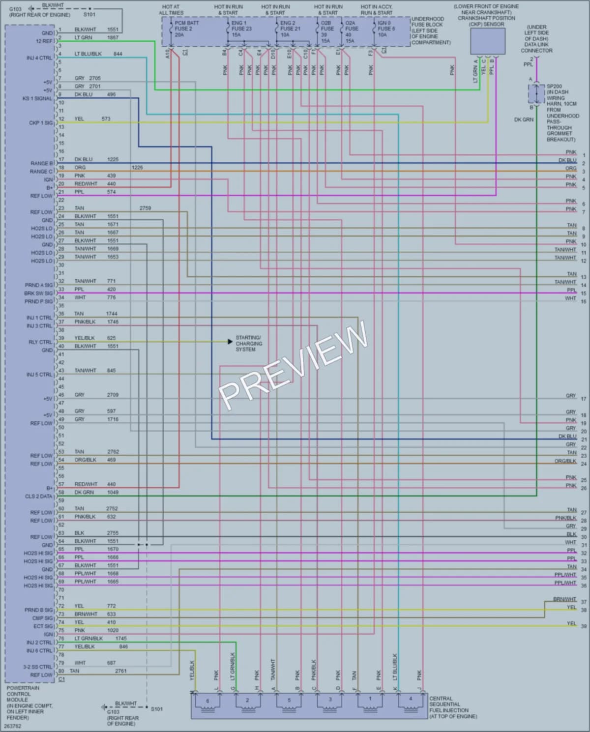 2007 GMC G1500 Engine Performance wiring diagram preview with protected circuit layout