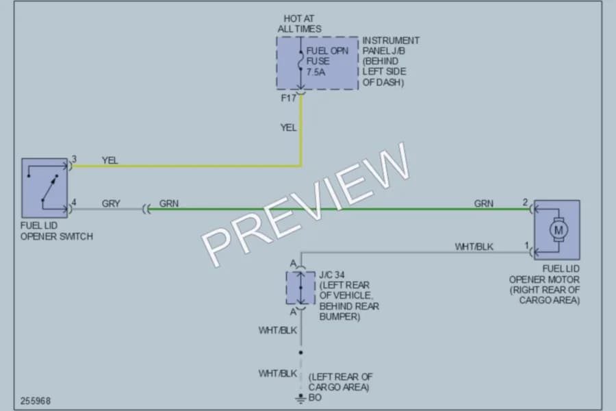 2007 Lexus RX350 Trunk Tailgate Fuel Door wiring diagram preview