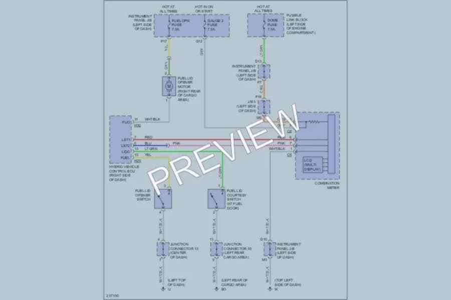 2007 Lexus RX400h Trunk Tailgate Fuel Door wiring diagram preview
