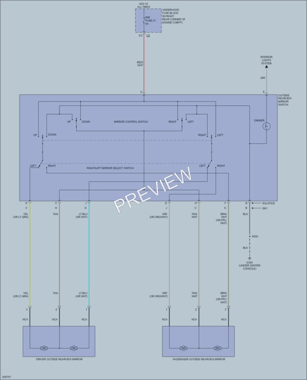 2007 Saturn Sky Power Mirrors wiring diagram preview