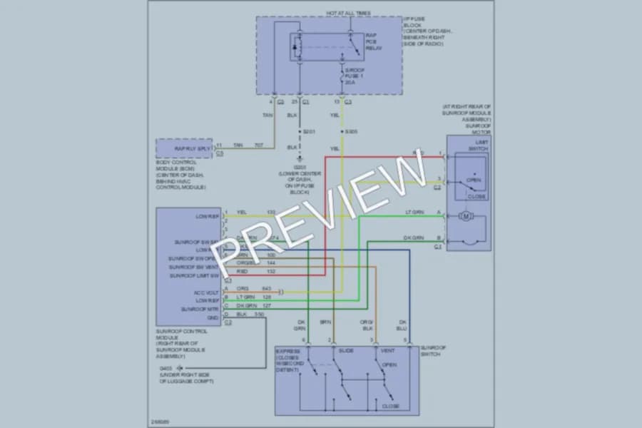 2007 Suzuki XL7 Power Top Sunroof wiring diagram preview