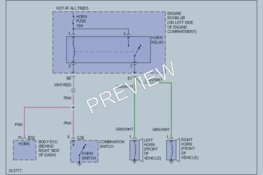 2007 Toyota HighlanderHybrid Horn wiring diagram preview