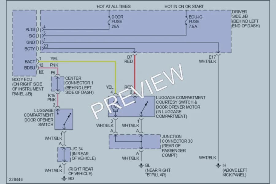 2007 Toyota Prius Trunk Tailgate Fuel Door wiring diagram preview