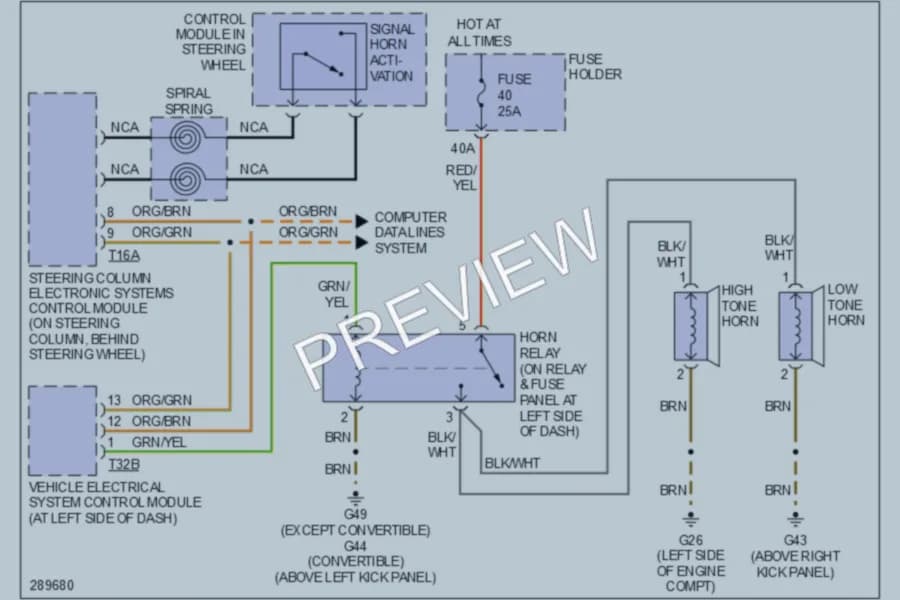 2008 Audi RS4 Horn wiring diagram preview