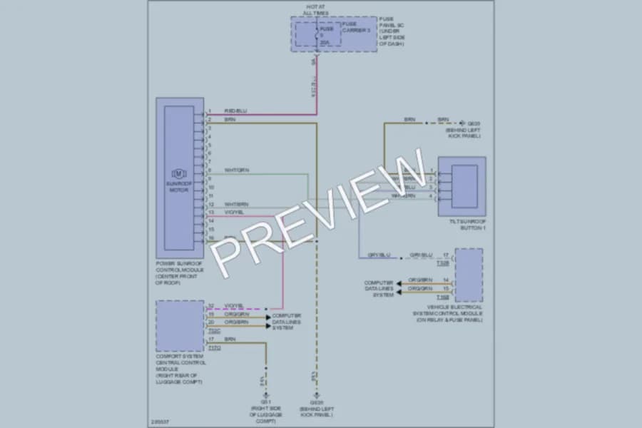 2008 Audi S5 Power Top Sunroof wiring diagram preview