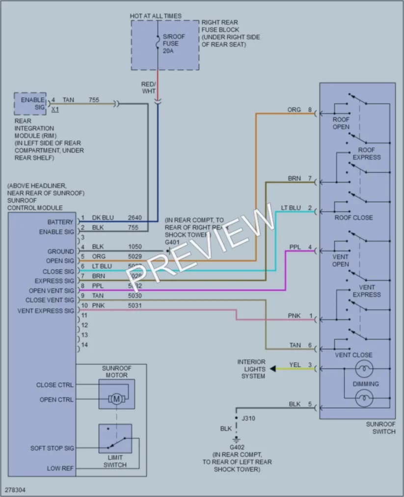 2008 Cadillac STSV Power Top Sunroof wiring diagram preview