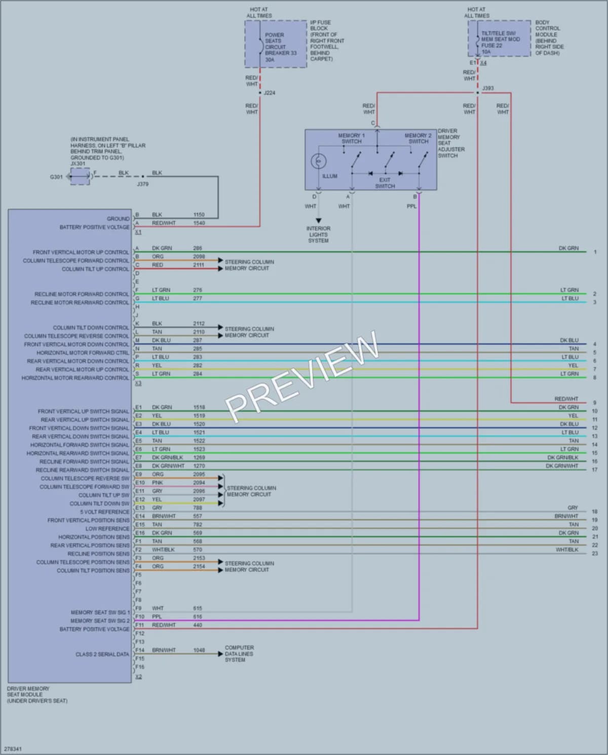 2008 Cadillac XLRV Memory Systems wiring diagram preview