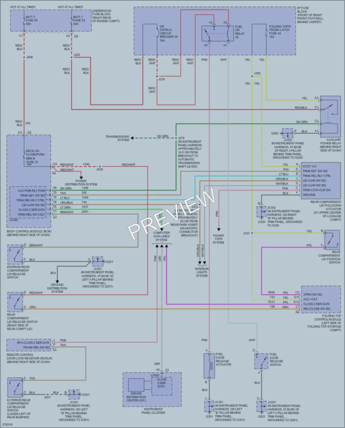 2008 Cadillac XLRV Trunk Tailgate Fuel Door wiring diagram preview