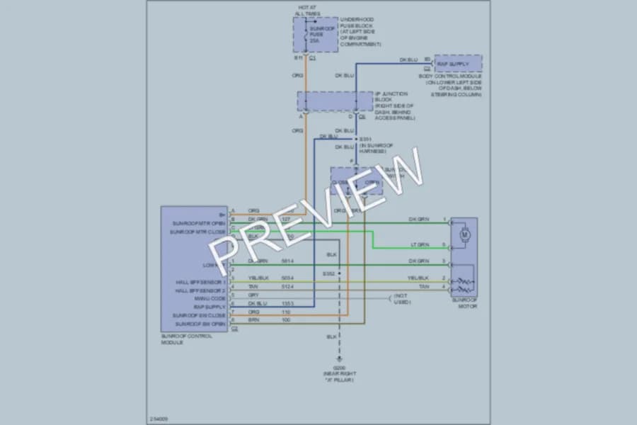 2008 Chevrolet 1500 Power Top Sunroof wiring diagram preview with protected circuit layout