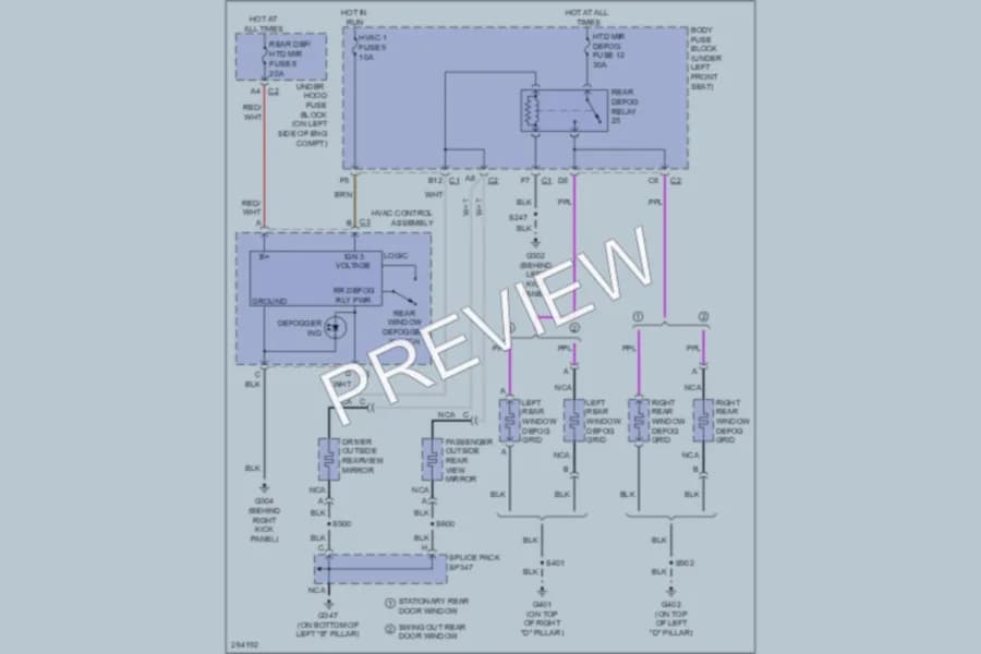 2008 Chevrolet G1500 Defoggers wiring diagram preview with protected circuit layout