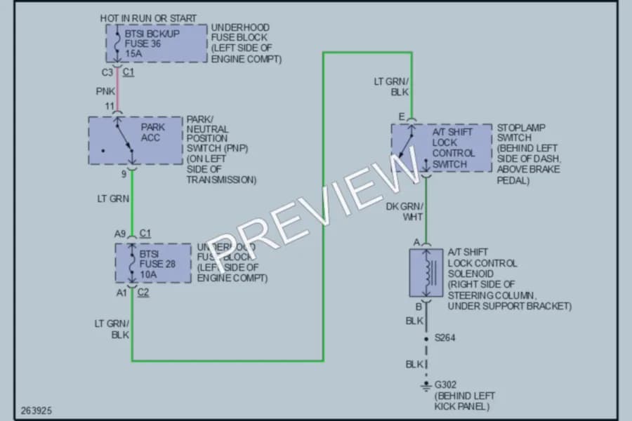 2008 Chevrolet G3500 Shift Interlock wiring diagram preview with protected circuit layout