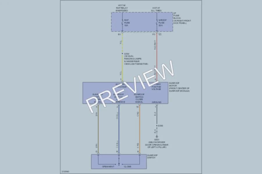 2008 Chevrolet MonteCarlo Power Top Sunroof wiring diagram preview