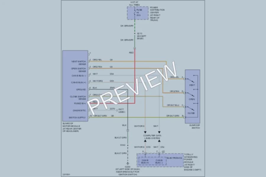 2008 Chrysler 300 Power Top Sunroof wiring diagram preview