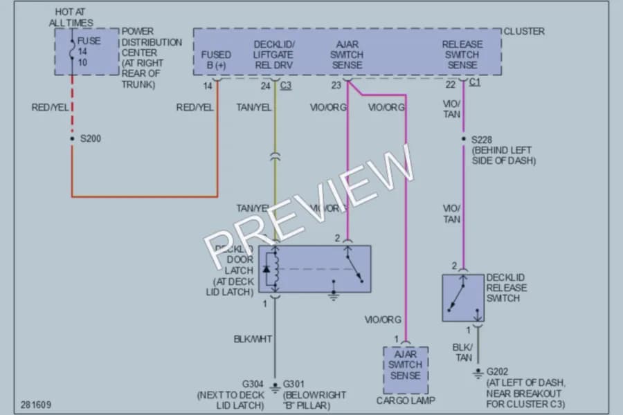 2008 Chrysler 300 Trunk Tailgate Fuel Door wiring diagram preview