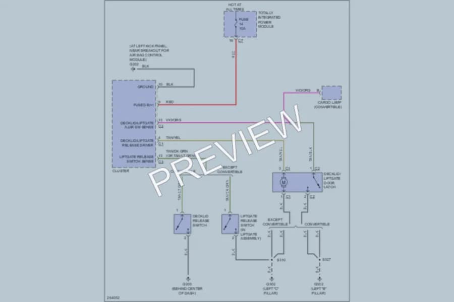 2008 Chrysler PTCruiser Trunk Tailgate Fuel Door wiring diagram preview