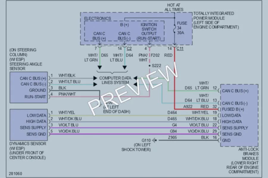 2008 Chrysler 2D Convertible Electronic Power Steering wiring diagram preview with protected circuit layout