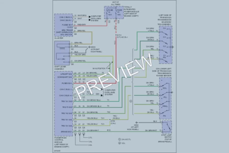 2008 Chrysler 4D Sedan Shift Interlock wiring diagram preview with protected circuit layout