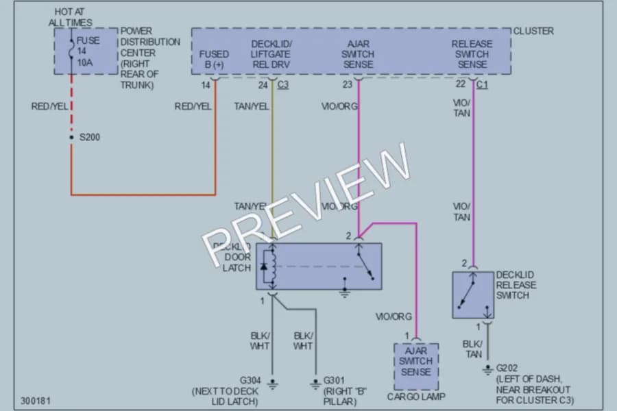2008 Dodge Challenger Trunk Tailgate Fuel Door wiring diagram preview